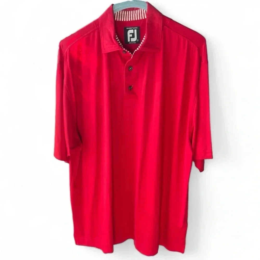 FOOTJOY Projoy Lisle Solid Red Short Sleeve Polo Shirt Golf Style Size large - Picture 1 of 10
